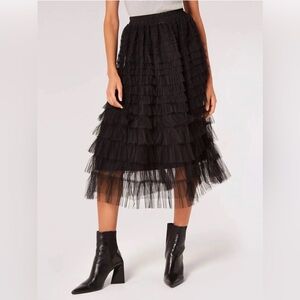 Apricot Black Tulle Midi Skirt
